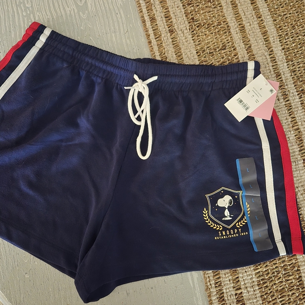 Snoopy Navy Athletic Shorts with Red & White Trim Juniors L New Peanuts Hybrid